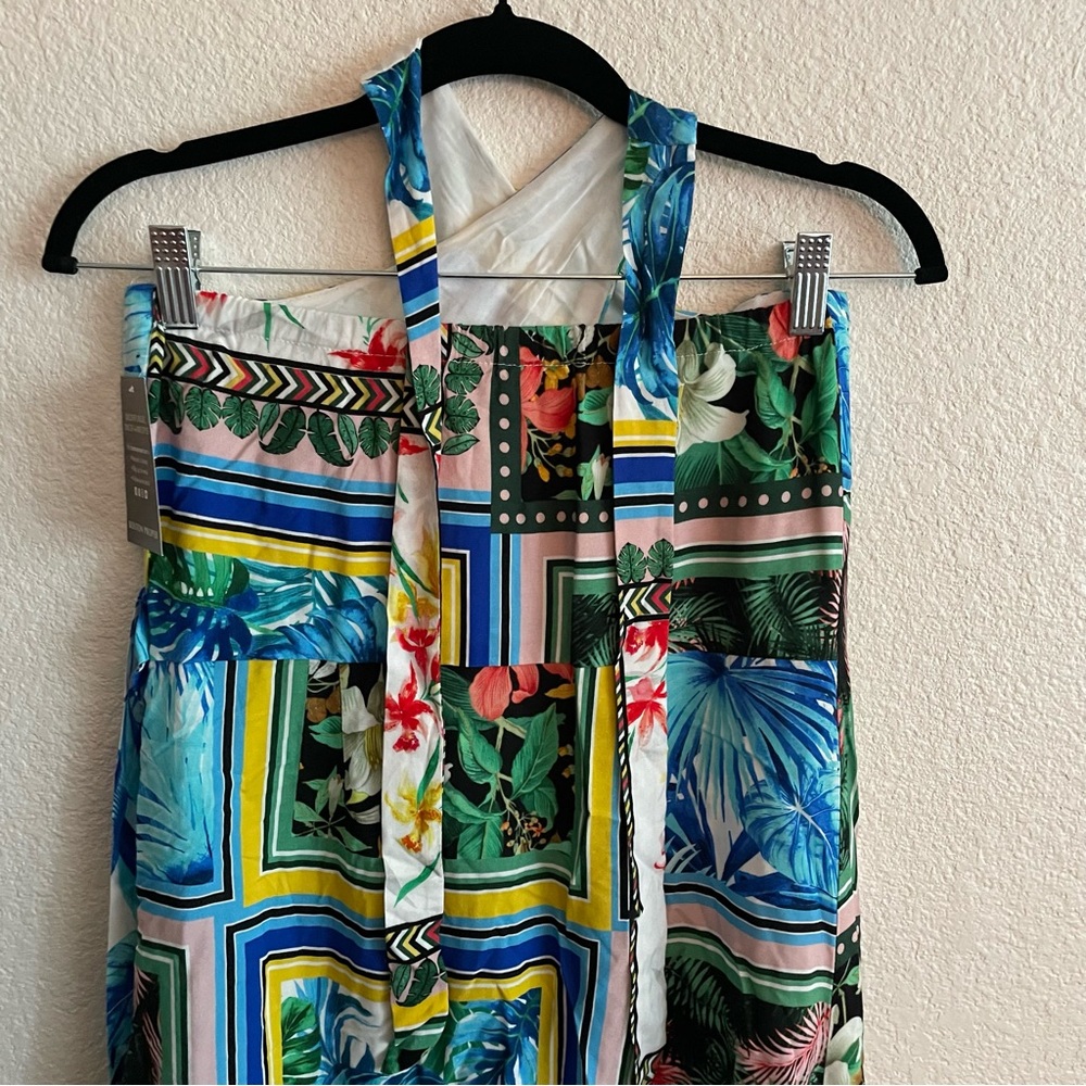 NWT Boston Proper Patchwork Fringe Wrap Dress Tropical Halter - Picture 8 of 10